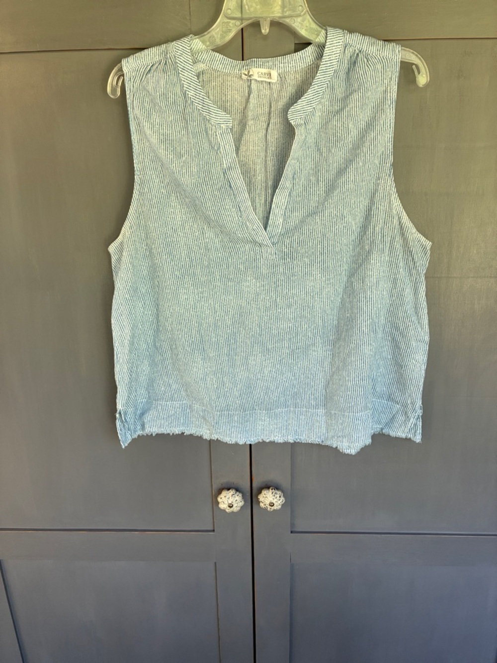 Carve designs large Light Blue Striped Sleeveless Split-Front Tank